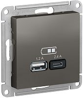 Розетка USB тип A+С без рамки Systeme Electric AtlasDesign 2-м. 2400мА сталь картинка
